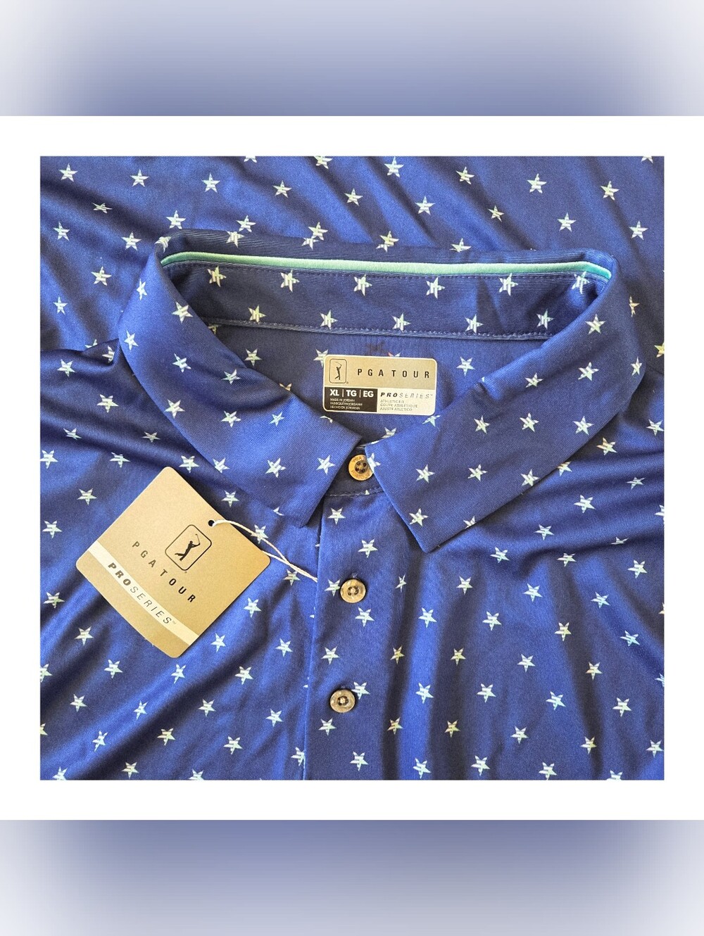 PGA TOUR Men's Athletic Fit Stars Printed Performance Golf Polo Shirt Blue XL - Picture 7 of 9